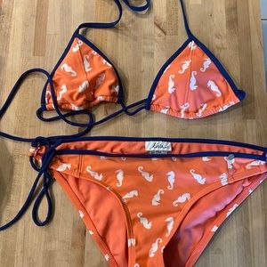 Coral and Navy triangle top bikini